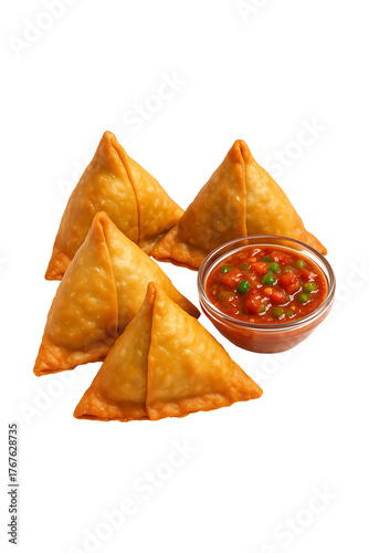 Samosas with Salsa High quality Realistic image.