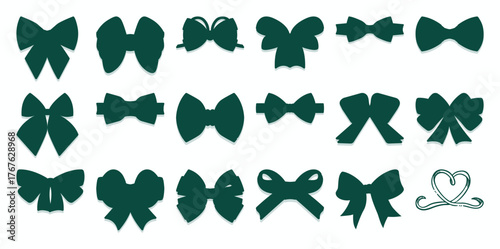Collection of various dark green bow tie and ribbon designs