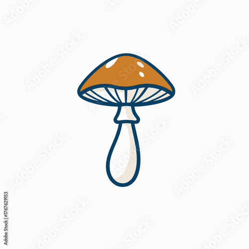 A simple illustration of a single brown and white mushroom, isolated on a plain background.