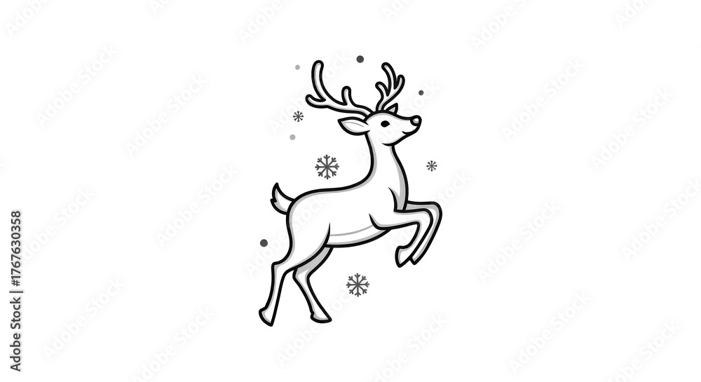 Fototapeta premium Simple Stylized Icon of a Reindeer Dancing in a Cool Blue Color Scheme