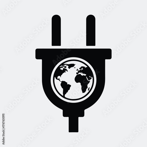 Slika na platnu Silhouette electrical plug with earth globe inside power Vector illustration