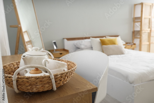 Wicker tray with white cera...