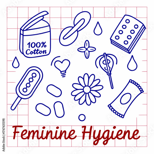 Essential feminine hygiene products illustration promoting women's health and wellness, designed for informational graphics or educational content, simple and clean