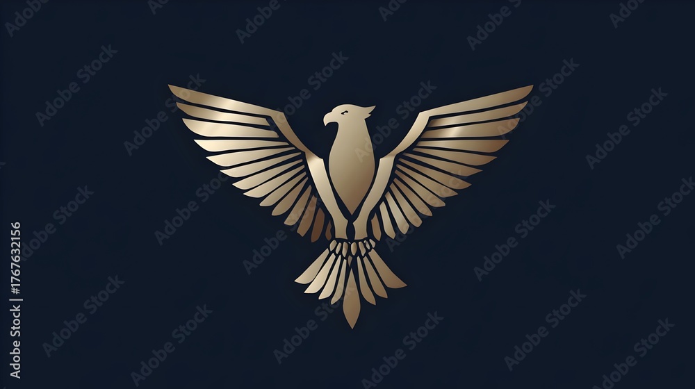 Fototapeta premium Luxury eagle logo in gold lines on black background. Concept: power, prestige, elegance, premium branding, luxury fashion labels, jewelry brands, elite services, and high-end identity design.