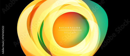 Abstract vibrant layers form circular design. Yellow, orange, green hues blend, creating dynamic visual effect. Text reads background design.