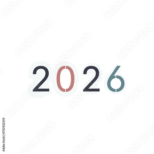 The year 2026 displayed with unique color accents on a white background.