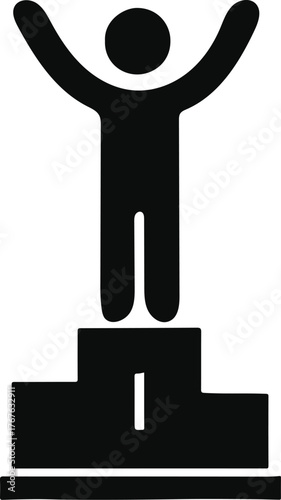 Winner Standing on Podium Vector Icon — Leadership, Motivation, and Victory Symbol
