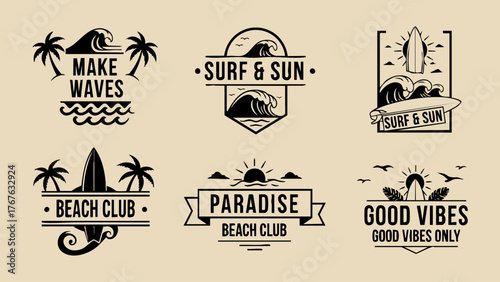 Retro Surf Beach Club Paradise Logo Pack