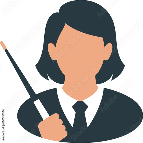 Female Instructor with Pointer Stick Teacher Presentation Vector Icon Teaching Tutoring