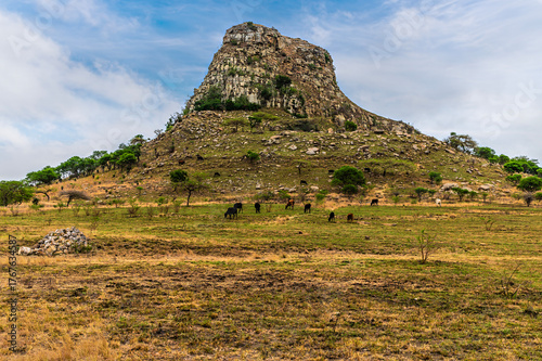 A view towards the iconic hill on the battlefield at Isandlwana in South Africa in Springtime