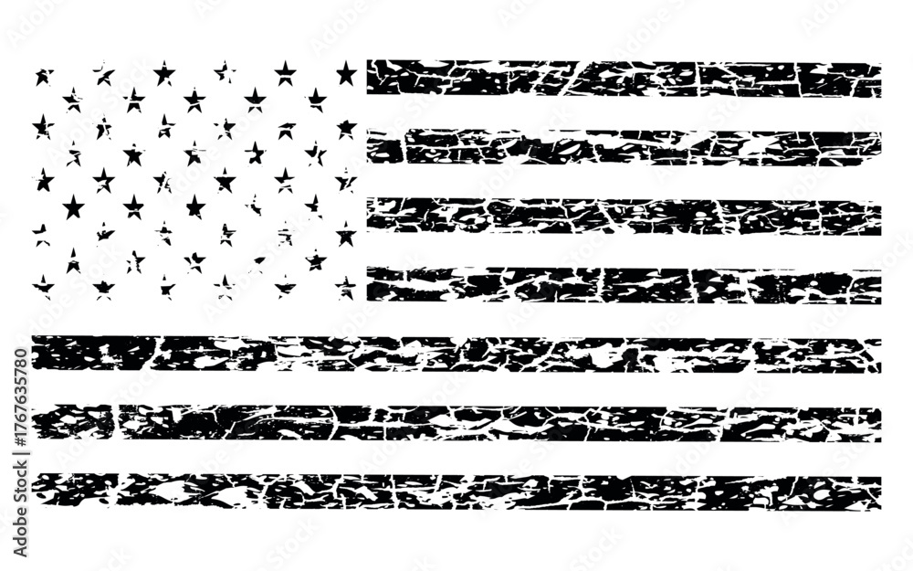 Obraz premium Black USA Grunge Flag, Distressed American Flag Vector with Vintage Patriotic