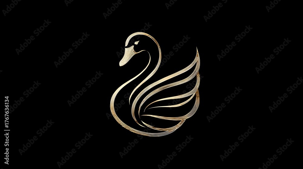 Obraz premium Luxury swan logo in gold lines on black background. Concept: power, prestige, elegance, premium branding, luxury fashion labels, jewelry brands, elite services, and high-end identity design.