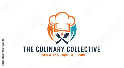 Logo for The Culinary Collective, a brand focused on hospitality and exquisite cuisine, featuring a chef's hat and utensils.