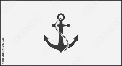 A simple black anchor icon with rope on a plain white background.