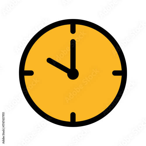 Simple yellow clock icon isolated