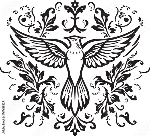 Floral Bird Silhouette with Ornamental Flowers
Vintage Dove and Floral Pattern Decorative Design
Elegant Bird with Floral Frame Vector Art