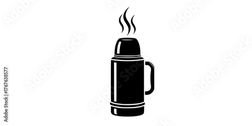 Steaming Thermos Flask Hot Drink Flat Vector Icon