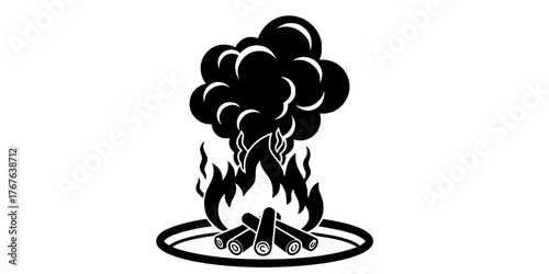 Outdoor Winter Bonfire Fire Pit Flat Vector Icon