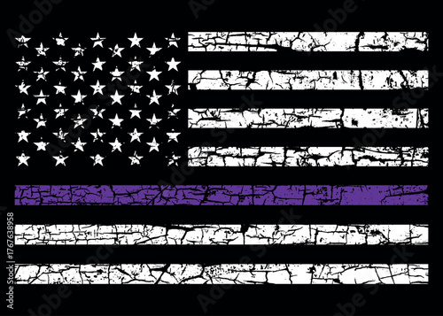 Fibromyalgia Awareness American Flag Design, Purple Ribbon USA Flag Vector for Chronic Pain Awareness and Support.