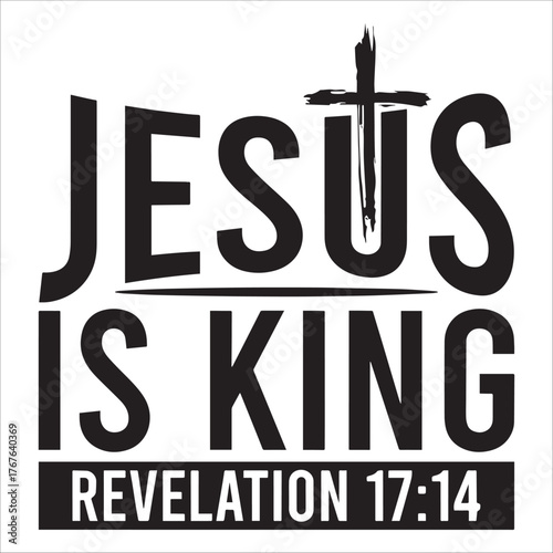 Jesus Is King With Cross Typography Icon