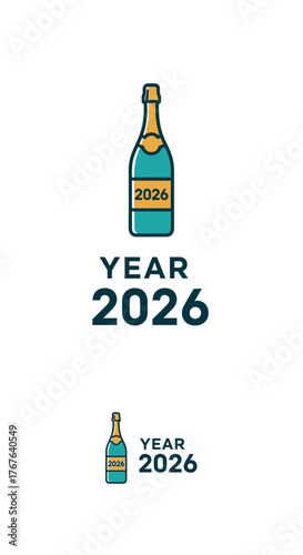 Festive 2026 New Year Celebration with Champagne Bottle Illustration.