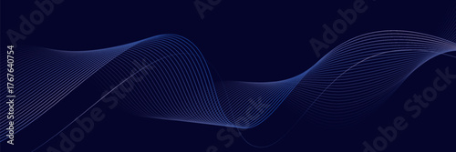 Dark abstract background with glowing wave. Shiny moving lines design element. Modern purple blue gradient flowing wave lines. Futuristic technology concept. Vector