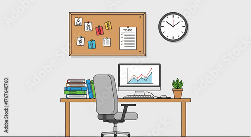 Productivity illustration of a modern workspace setting for business analysis
