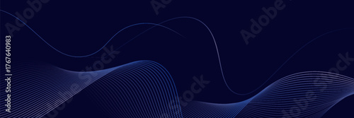 Dark abstract background with glowing wave. Shiny moving lines design element. Modern purple blue gradient flowing wave lines. Futuristic technology concept. Vector