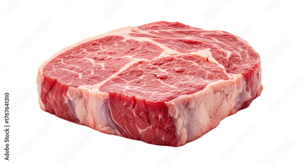 Obraz premium A raw piece of beef steak on a white background.