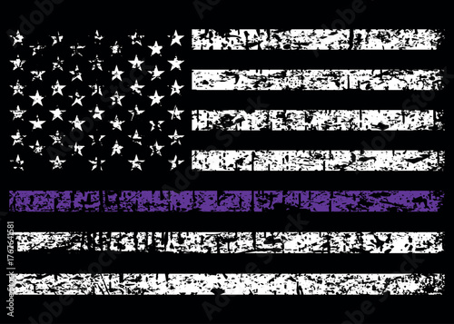 Fibromyalgia Awareness American Flag Design, Purple Ribbon USA Flag Vector for Chronic Pain Awareness and Support.
