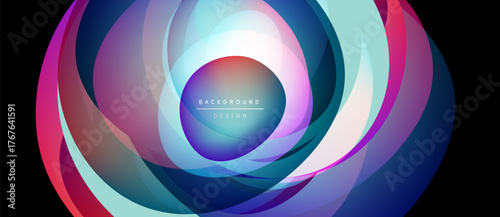 Abstract colorful layers create circular design. Vibrant hues blend, forming dynamic visual effect. Modern background suitable for various projects.