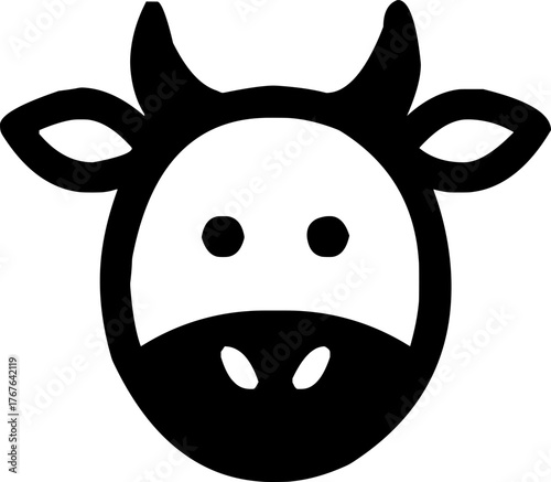 Vector icon of a cow head in simple black and white design
