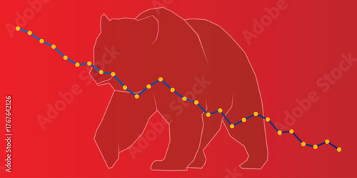 Bear market background. Bearish market banner template. Bear stock market loss vector 