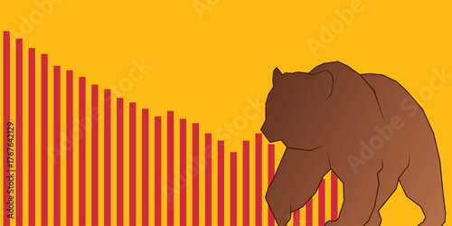 Bear market background. Bearish market banner template. Bear stock market loss vector 