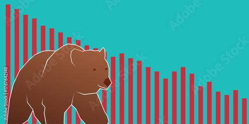 Bear market background. Bearish market banner template. Bear stock market loss vector 