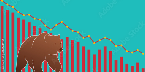 Bear market background. Bearish market banner template. Bear stock market loss vector 