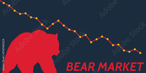 Bear market background. Bearish market banner template. Bear stock market loss vector 