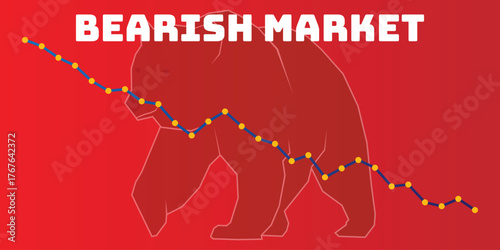 Bear market background. Bearish market banner template. Bear stock market loss vector 