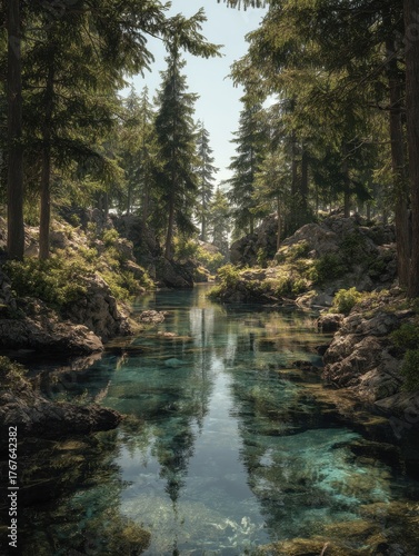 natural landscape with clear water and trees