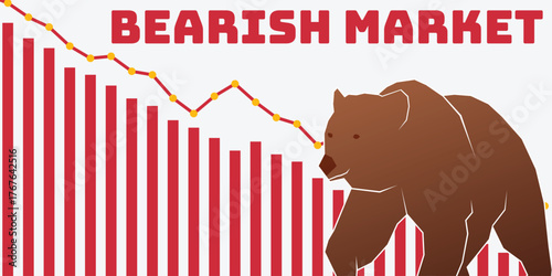 Bear market background. Bearish market banner template. Bear stock market loss vector 
