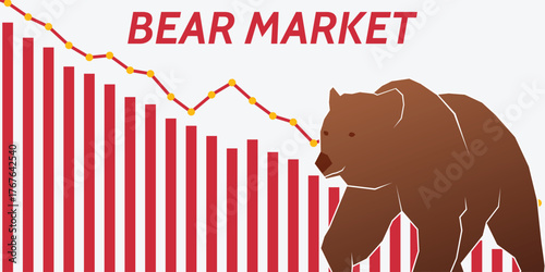 Bear market background. Bearish market banner template. Bear stock market loss vector 