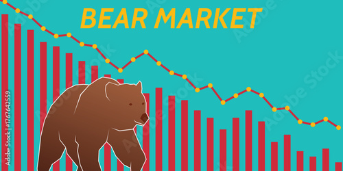 Bear market background. Bearish market banner template. Bear stock market loss vector 