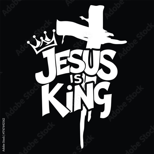 Jesus Is King Icon With Crown And Cross