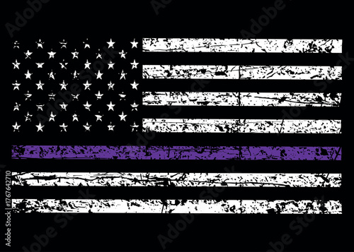 Fibromyalgia Awareness American Flag Design, Purple Ribbon USA Flag Vector for Chronic Pain Awareness and Support.