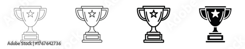 Collection of versatile trophy icons in different line weights and a solid design, ideal for recognizing achievements, victories, and championship awards in various digital projects.
