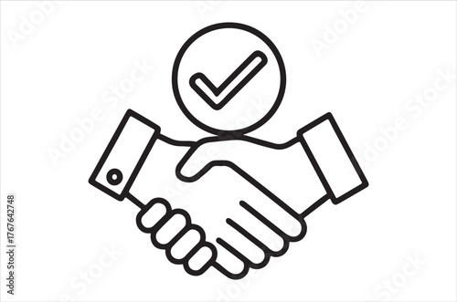 A handshake with a checkmark symbol indicating agreement and successful deal