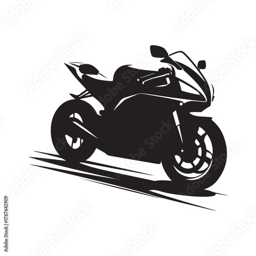 Motorcycle cruising vector silhouette clip art logo design illustration. Vintage biker and road adventure icon collection