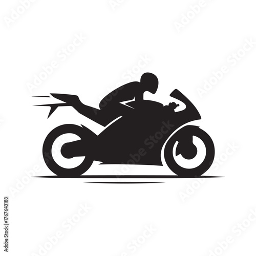 Motorcycle cruising vector silhouette clip art logo design illustration. Vintage biker and road adventure icon collection