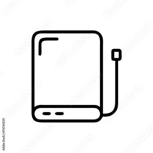 A black vector outline of an external hard drive