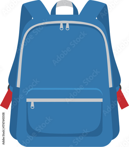 Simple Flat Illustration Blue Backpack with Zipper Detail School Equipment